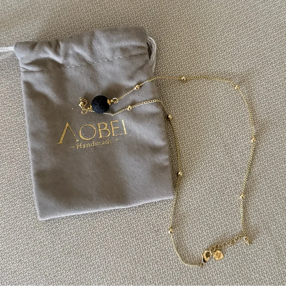 18k Gold Lava Bead Pendant Necklace